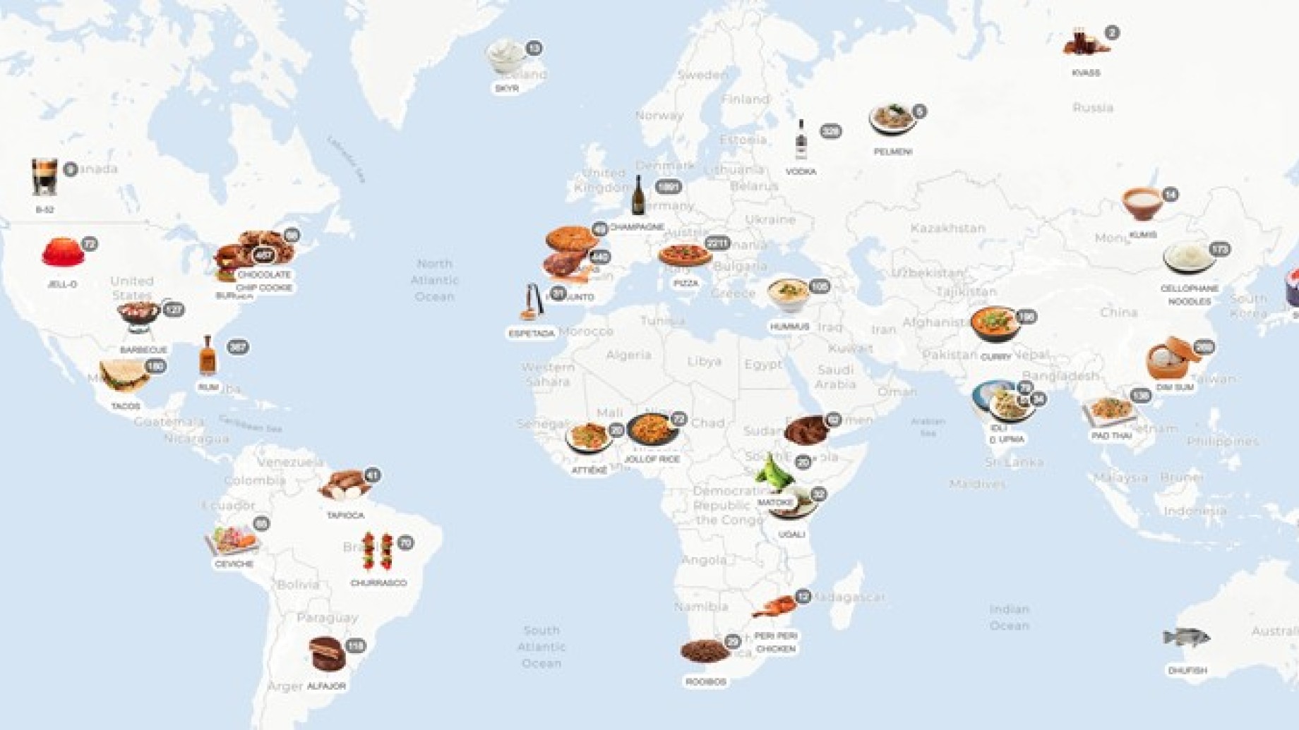 C'è una mappa che mostra i piatti tipici nel mondo (e ...